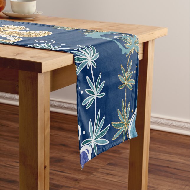 Chemin De Table Court Elégante Blue Aqua Turquoise Gold Parties scintill (In Situ)