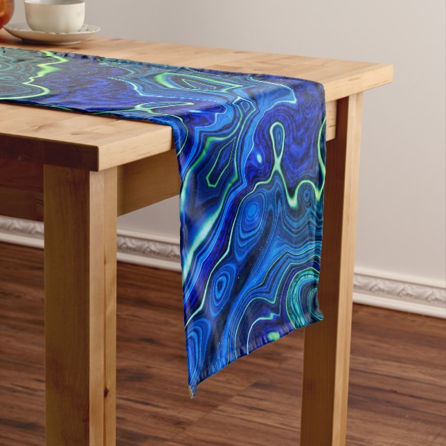 Chemin De Table Court Élégante géométrie esthétique bleu-vert inspirée  (In Situ)