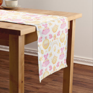 Chemin De Table Court Elégante Pink & Gold Watercolor Princess Tea Party