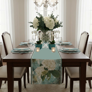 Chemin de table court en hortensia blanc
