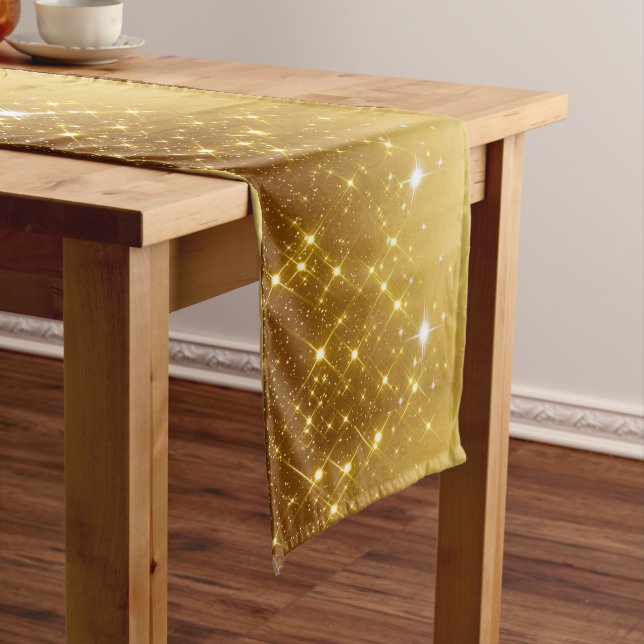 Chemin De Table Court Étoiles scintillantes dorées Élégantes Fêtes (In Situ)