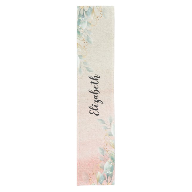 Chemin De Table Court Eucalyptus d'aquarelle moderne Personnalisé (Devant)