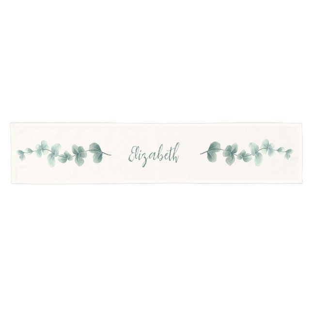 Chemin De Table Court Eucalyptus Motif vert (Horizontal)