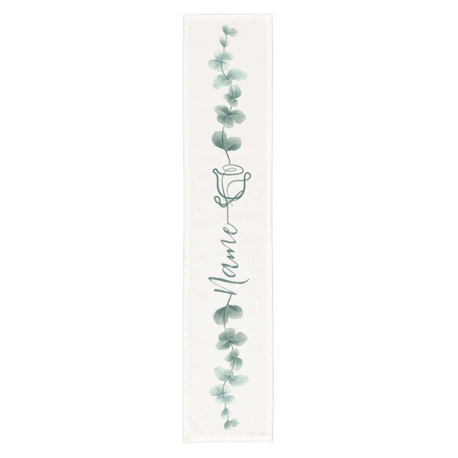 Chemin De Table Court Eucalyptus Motif vert (Devant)