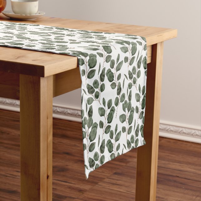 Chemin De Table Court Eucalyptus Verdure Botanique Tendance Vert Blanc  (In Situ)