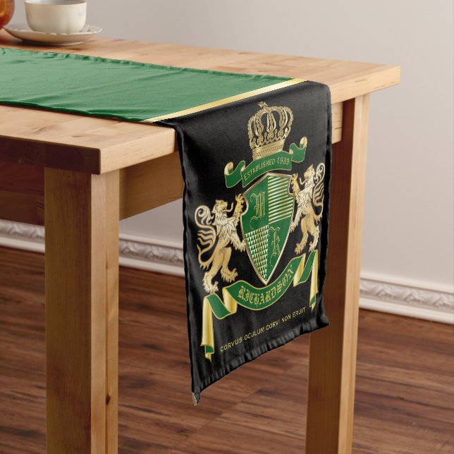 Chemin De Table Court Faites votre propre blason Green Gold Lion Emblem (In Situ)