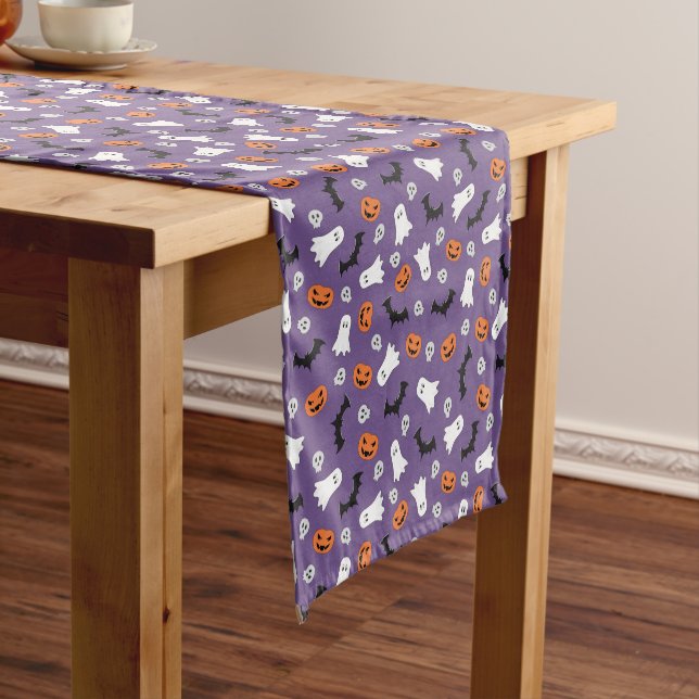 Chemin De Table Court Fantômes, Citrouilles, Chauves-souris Purple Table (In Situ)