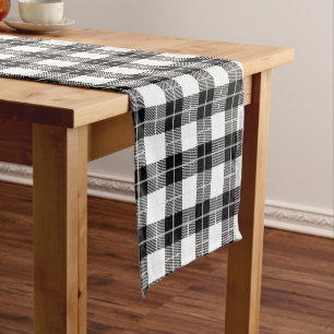 Chemin De Table Court Farmhouse rustique Noir & Blanc Flannel