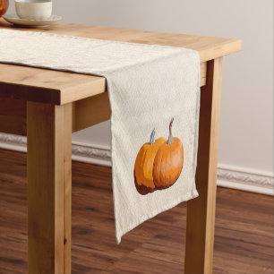 Chemin De Table Court Faux Fabric Citrouille de la récolte de campagne