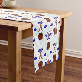 Chemin De Table Court Festif Blue Kasky Christmas Reindeer