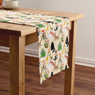 Chemin De Table Court Festive Chats Motif de Noël