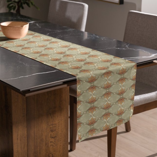 Chemin De Table Court Feuilles d'automne avec Stars Motif Diamond (Autumn Leaves with Stars Diamond Pattern Table Runner)