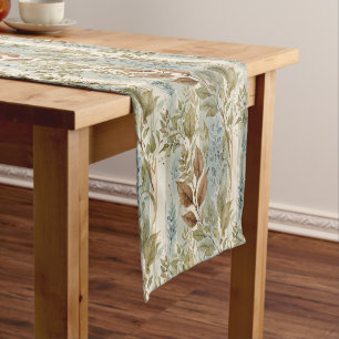 Chemin De Table Court Filmy Sage & Feuilles Brown sur bande