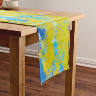 Chemin De Table Court Fils jaunes, bleus et blancs