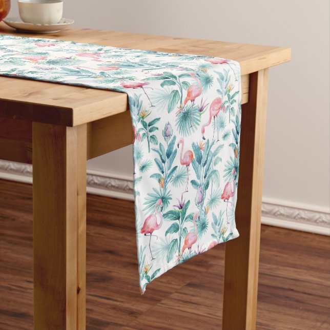 Chemin De Table Court Flamants roses tropicaux feuille motif (In Situ)