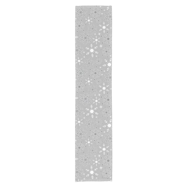 Chemin De Table Court Flammes de neige de Noël gris argent motif (Devant)