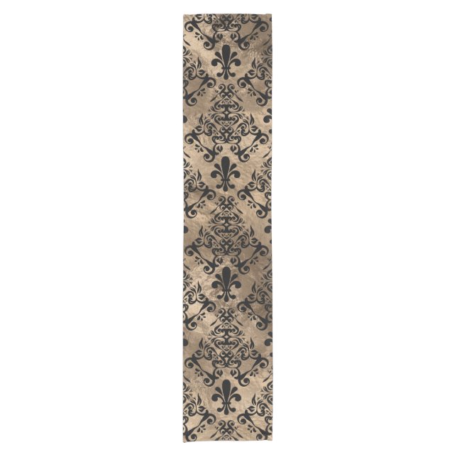 Chemin De Table Court Fleur de lis motif noir sur or (Devant)