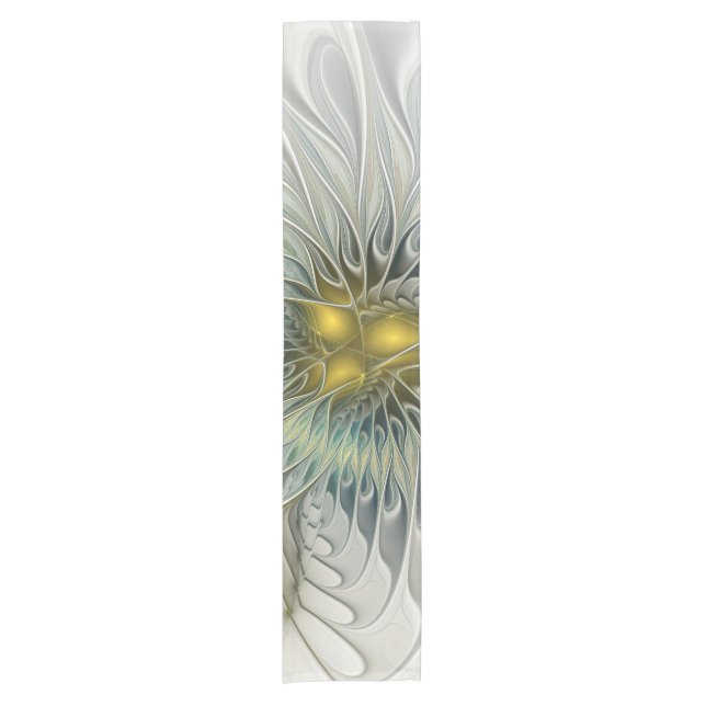 Chemin De Table Court Fleur Fantastique Argent Doré Art Fractal Abstrait (Devant)