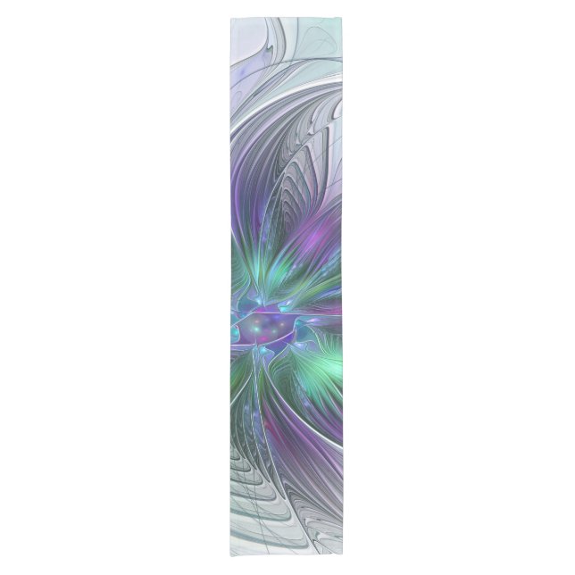 Chemin De Table Court Fleur verte abstraite moderne fractale violette (Devant)