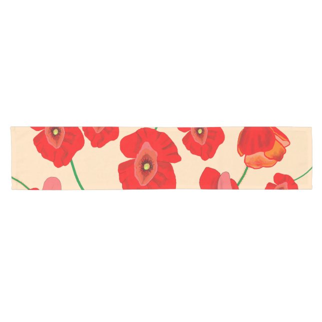 Chemin De Table Court Fleurs de pavot rouge (Horizontal)