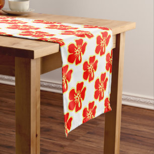 Chemin De Table Court Fleurs d'hibiscus rouges Tropical Hawaiian Luau Pa