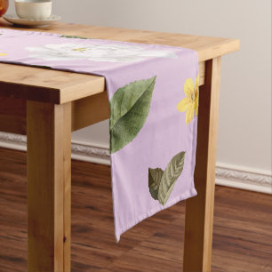 Chemin De Table Court Fleurs jaunes et roses blanches 5