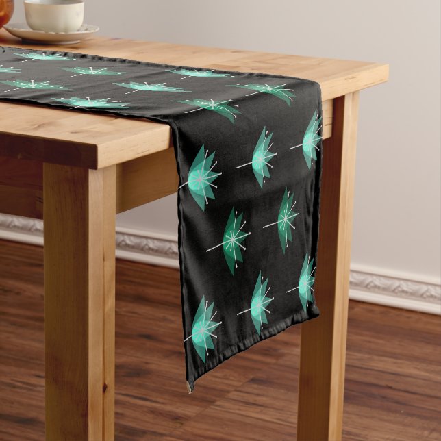Chemin De Table Court Fleurs modernes du milieu du siècle Noir Turquoise (In Situ)