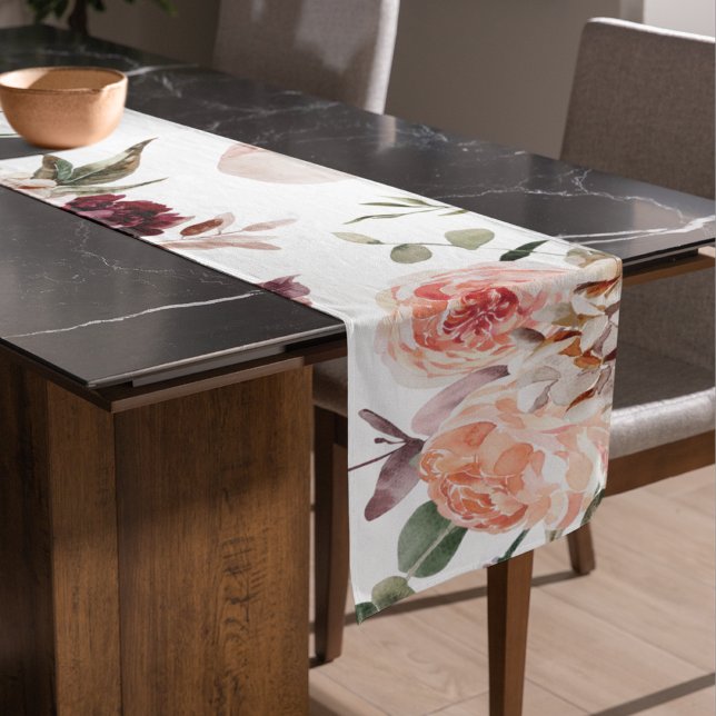 Chemin De Table Court Fleurs Pastel Modernes & Cadeau Personnalisé Kraft (Créateur téléchargé)