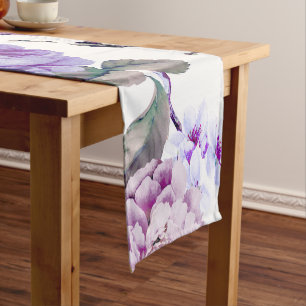 Chemin De Table Court Fleurs pourpres lilas violettes Girly élégantes