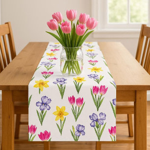 Chemin De Table Court Fleurs printanières Tulipes Jonquilles Iris
