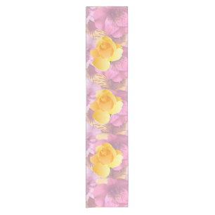 Chemin De Table Court Fleurs roses douces Couleur de table rose jaune