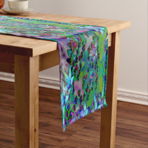 Chemin De Table Court Fleurs Succulentes Sedum en Aqua, Violet et Bleu