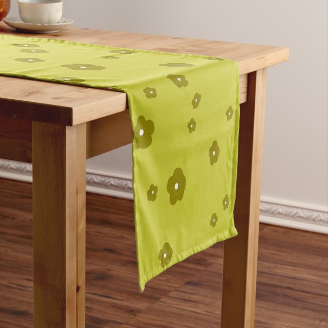 Chemin De Table Court Fleurs vert olive foncé et clair (In Situ)