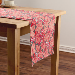 Chemin De Table Court Fraises et Feuilles Art Nouveau, Coral Orange