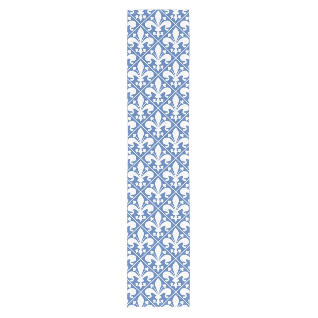 Chemin De Table Court French Fleur de Lys assez bleu et blanc (Devant)
