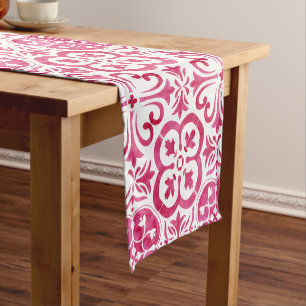 Chemin De Table Court Fuchsia Majolica magenta tuiles Méditerranée