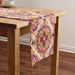 Chemin De Table Court Fuchsia rose orange coloré vintage mexicain