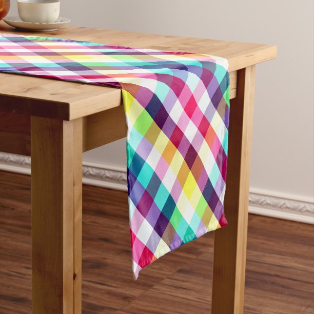 Chemin De Table Court Funky Rainbow Plaid Motif petit coureur de table (In Situ)