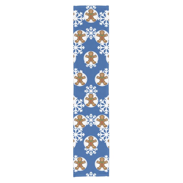 Chemin De Table Court Gingerbread Man on Blue White Snowflakes (Devant)