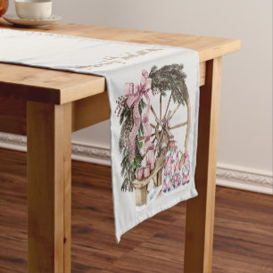Chemin De Table Court Gnomes Vintages roses et roue en Wagon