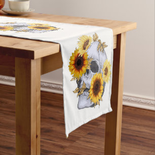 CHEMIN DE TABLE COURT GOLDEN BLOOM SKULL