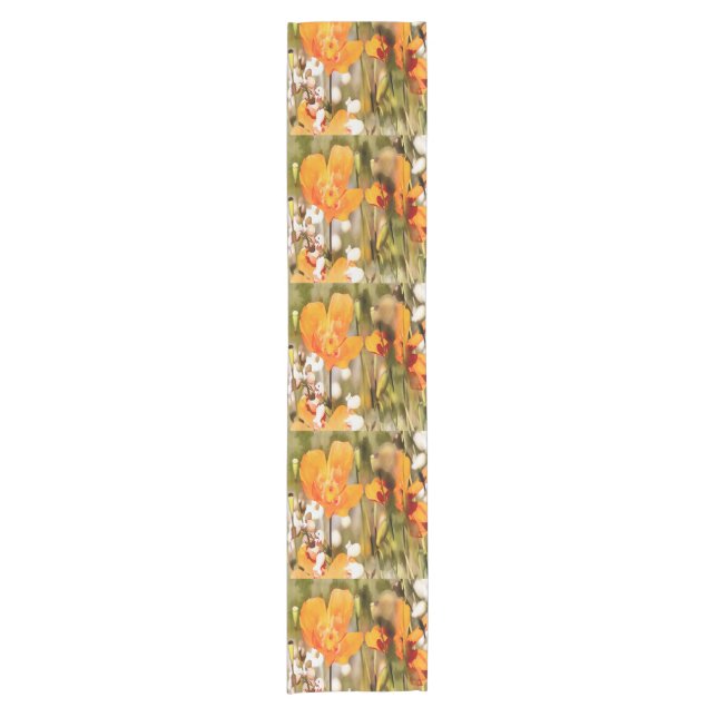 Chemin De Table Court Golden Orange California Pavot Acrylique Peinture (Devant)