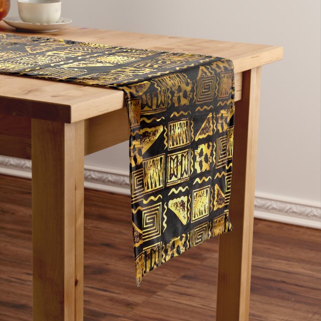 Chemin De Table Court Graphique En Or De Tissu Tribal Africain (In Situ)