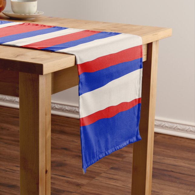 Chemin De Table Court Gras Serrate Stripe Motif Bleu Bleu Rouge (In Situ)