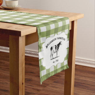 Chemin De Table Court Green Buffalo Plaid Farm Cow Short Table Runner