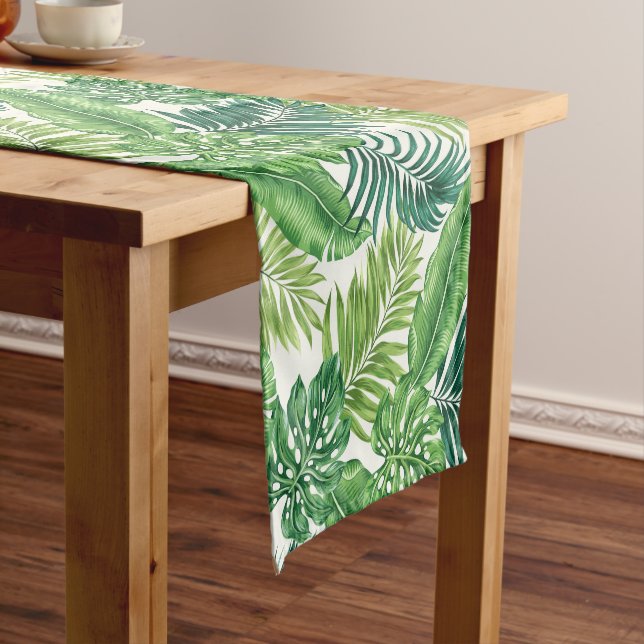 Chemin De Table Court Green Tropical Palm Banana Monstera Feuille (In Situ)