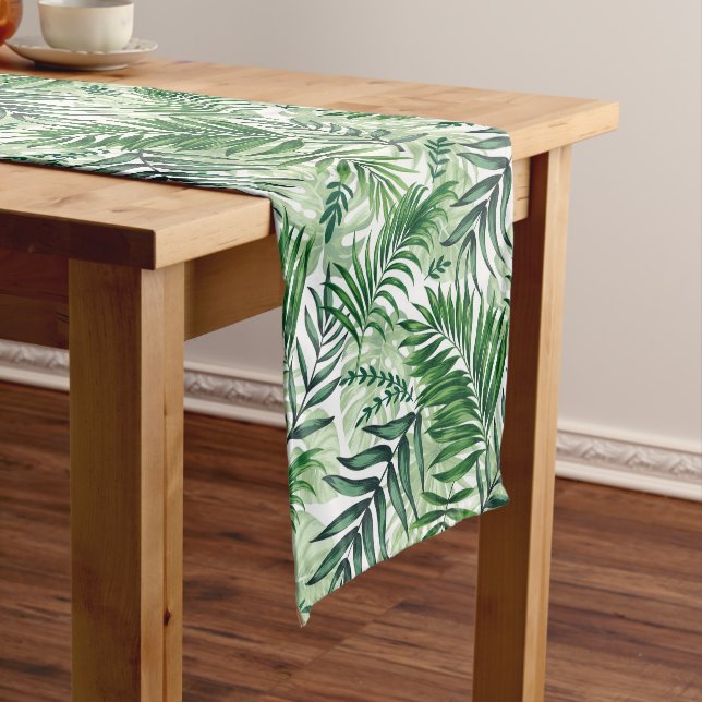 Chemin De Table Court Green Tropical Palm & Monstera Feuille (In Situ)