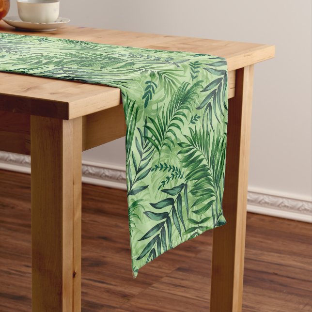 Chemin De Table Court Green Tropical Palm & Monstera Feuille (In Situ)