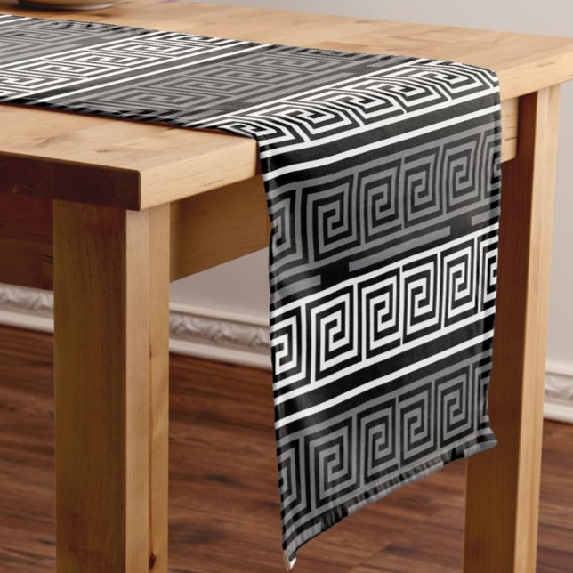 Chemin De Table Court Gris Blanc Noir Clé grecque Fret Motif Design (Créateur téléchargé)