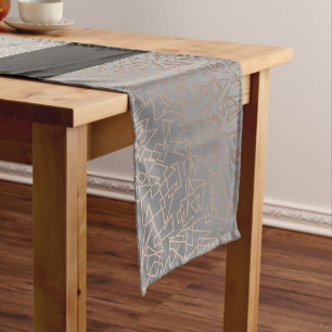 Chemin De Table Court Gris géométrique de motif d'or rose élégant